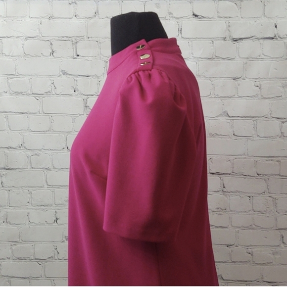 DKNY Size 8 Pink Puff Sleeve Pleated Shift Dress - Picture 11 of 11